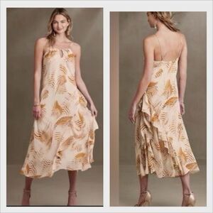 Banana Republic Ecru & Rust Spaghetti Strap Ruffled Maxi Dress Sz L